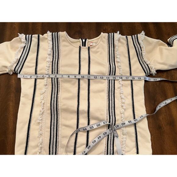 Anthropologie Eri + Ali Women’s Santillana Fringed Top Boho Small Cream Black - Picture 7 of 9